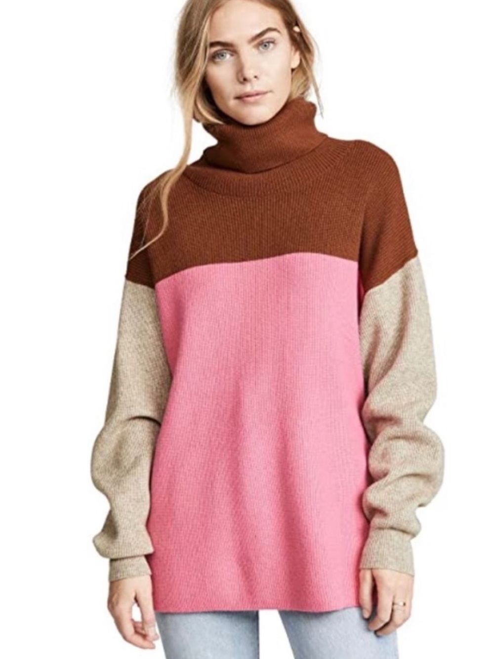 Free People Softly Colorblock Sweater Candy Pop Turtleneck